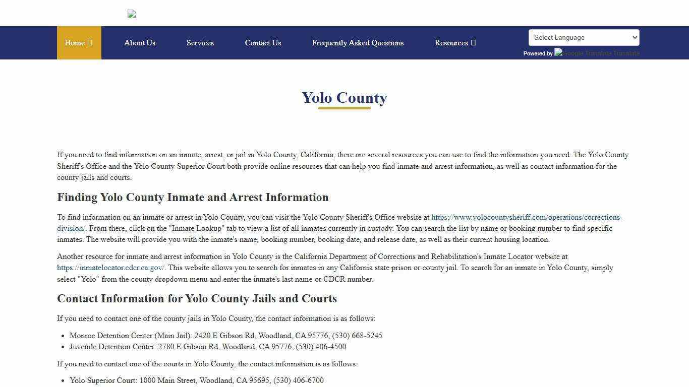 Yolo County Inmate Locator - California Inmate Information Services