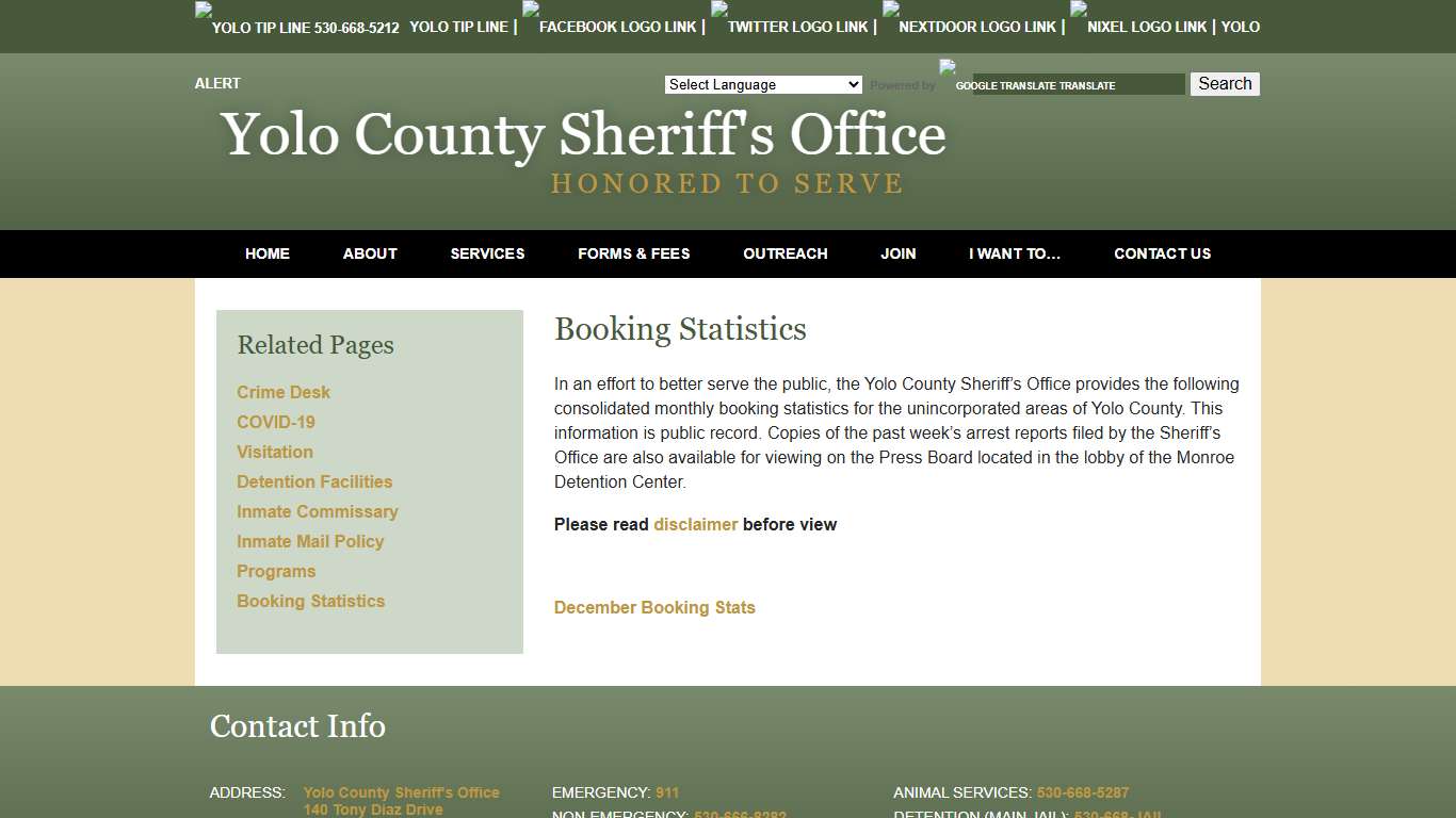 Booking Statistics - Yolo County Sheriff's Office | Woodland, CA