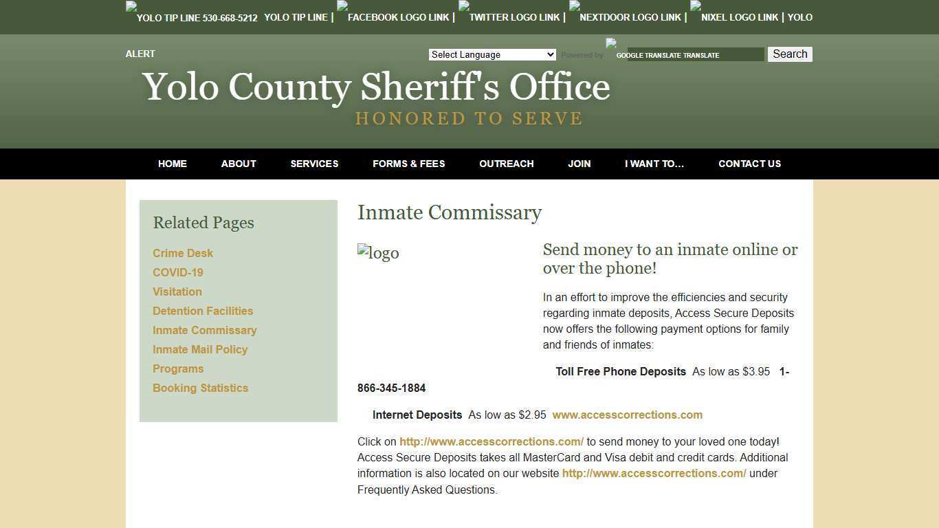 Inmate Commissary - Yolo County Sheriff's Office | Woodland, CA